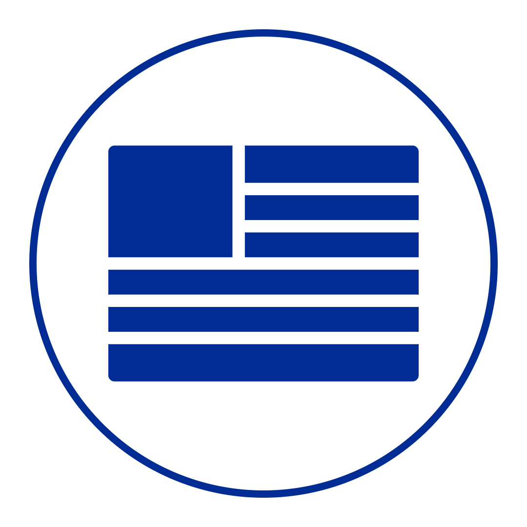 Blue American flag icon within a circle on a white background